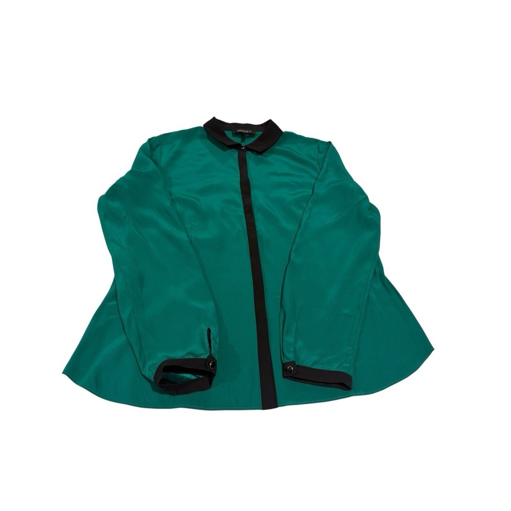 LAFAYETTE 148 New York Bright Green w/Contrast Black Trim Silk Blouse Top 14